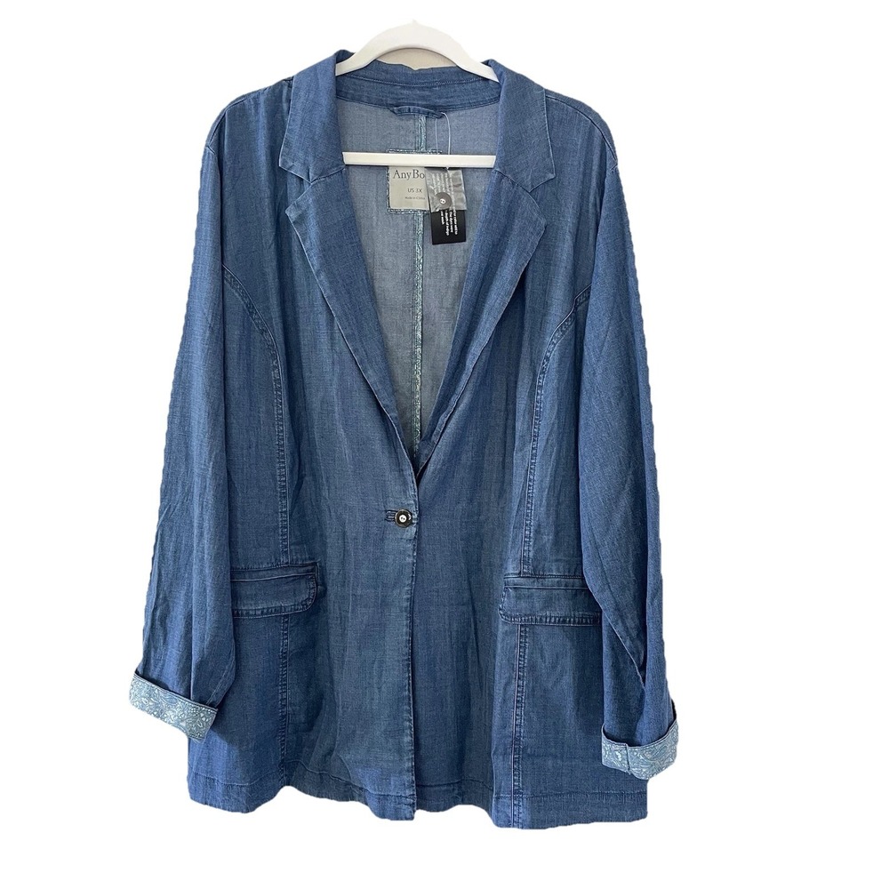 Women's 3x Chambray Denim Blazer Jacket Office Career Plus NWT Lagenlook Garden
